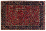 Vintage Agra carpet with an allover Samovar design in brick red and a navy blue floral Islimi border.