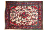 Hand-knotted Vintage Persian Kaboutrahang carpet, ivory field with concentric medallion, floral design.