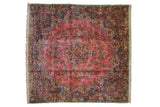 Vintage Kerman square carpet, blush field, starburst medallion, thousand flower motif, 8'8