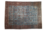 Hand-knotted vintage Mahal carpet with an unusual aqua blue field and repeating floral designs.
