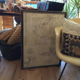 Vintage 40s Katonah map in a dark frame, showing detailed roads and towns.