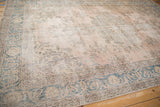 Distressed vintage Sparta rug with worn knot heads, faded dusty rose and teal traditional arabesque.