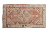 Vintage Oushak rug with faded dusty blush, ivory, brown stepped medallion, 2'6
