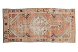 Vintage distressed Oushak runner, terracotta and ivory geometric medallion with floral motifs, 2'7