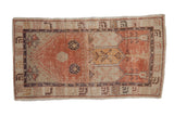 Distressed vintage Oushak rug, cantaloupe and ivory prayer design with floral blossoms, 2'7
