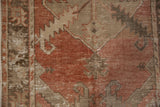 Worn madder root red and antique ivory pile texture on vintage Oushak runner.