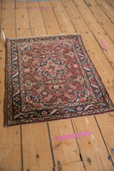 Meandering leaf and floral border, Herati field in dusty burgundy and navy of vintage Dargezine rug.