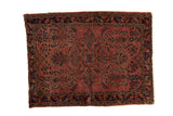 Vintage Lilihan rug with dusty raspberry field, ornate central medallion, navy paisley, 3'6