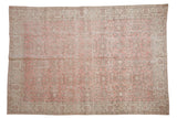 Distressed vintage Sparta carpet with faded pink scrolling vinery and floral border, 7'2