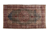 Vintage distressed Sparta rug with starburst medallion, abrashed field, cherry red and ivory. 3'7