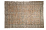 Vintage Distressed Sparta Carpet with faded apricot field and blue floral motifs, 7'1