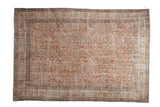 Distressed Vintage Sparta carpet: faded terracotta, ivory, sky blue floral design, 7'1
