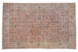 Distressed hand-knotted Turkish Sparta carpet with faded coral field and navy Herati motifs, 6'9