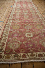 Vintage Distressed Kurd runner: dusty red floral, ivory border with vine, even wear.
