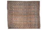 Distressed vintage Ersari square carpet, geometric elephant's footprint guls in dusty teal and beige, 8x9.