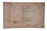 Distressed vintage Turkish Sparta rug, pictorial design in antique ivory, coffee brown, and dusty teal, 3'8