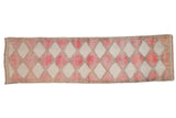 Decorative vintage distressed Kurd runner, bold fuchsia and ivory diamond lattice, 3'6