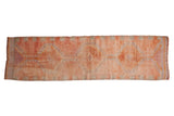 Vintage Distressed Kurd runner, faded coral and antique ivory geometric pattern, 3'1