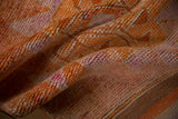 Distressed hand-knotted pile, vintage Kurd rug featuring tangerine, saffron, and fuchsia.