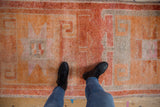 Distressed vintage Kurd runner, geometric pattern in madder red, tangerine orange, silver.