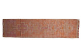 Distressed vintage Kurd runner rug, geometric pink, orange, purple medallions, 2'9