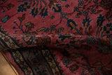 Mir serbend border and raspberry red pile with blue floral vinery on vintage Lilihan rug.