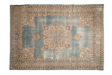 Vintage hand-knotted Turkish Sparta carpet, dusty blue abrashed field with cream quatrefoil medallion, 8'1