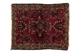 Hand knotted vintage Lilihan rug with cherry red floral blossom and blue serpent palmette borders.