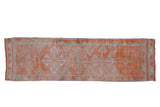 Vintage Distressed Kurd runner, tangerine orange and oxidized silver geometric patterns, 3x10.5.
