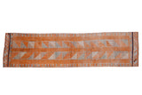 Vintage distressed Kurd runner, vibrant tangerine orange with faded geometric patterns, 3'2