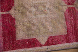 Distressed Kurd runner pile, with even wear revealing foundation, fuchsia red geometric banding.