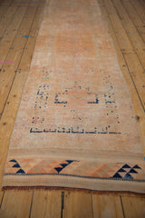 Distressed Kurd runner's bottom border with dark blue geometric triangles, orange, reddish fringe.