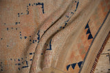 Distressed vintage Kurd runner with textured pile, cobalt geometric patterns, and ivory blush tones.