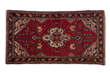 Vintage Dargezine runner, cherry red field with floral medallion and vine border. 2'8