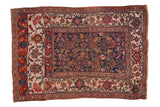 Antique Bijar Wagireh sampler rug, asymmetric Herati field, turtle Samovar border, navy, ivory, red.