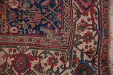 Antique Bijar rug's intricate corner with navy Herati field and ornate turtle Samovar border.