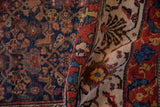Antique Bijar rug with navy Herati field, red turtle Samovar, and ornate arabesque borders.