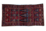 Hand-knotted Persian Lilihan rug runner, saturated ruby red with deep blue cyprus tree motifs, 3'1