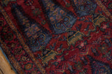 Vintage Lilihan rug runner with visible blue side cord selvage and dense, matted pile texture.