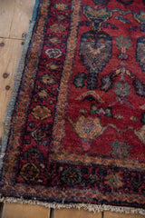 Original fringe and richly patterned border of the hand knotted Lilihan runner.