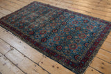 Vintage Lilihan rug with unusual Veramin lattice design in sky blue and raspberry red.