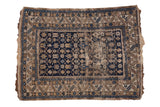 Antique Caucasian rug, Chichi geometric starburst motif, cobalt blue, beige, gold, and serrated leaf border.