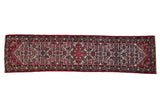 Vintage Persian Borchalou rug runner with red center medallions and beige Herati field.