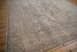 Distressed Cyrus Crown Kerman carpet border, soft mauve and sea foam green low pile.