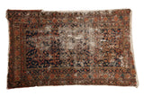 Vintage Hamadan rug, rich navy Herati pattern, antique gold, rose, and distressed texture. 3'7