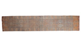 Distressed vintage Kurd runner, muted geometric pattern in silver, ivory, tangerine. 2'6