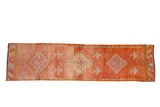 Vintage Distressed Kurd runner, raspberry red, rust, aubergine geometric diamond medallion design. 2'10