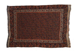 Antique Afshar hand knotted rug with allover staggered madder root red and navy boteh pattern.