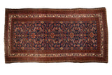 Vintage Malayer rug with dense floral design in rich cobalt blue and burgundy, 3'4