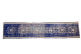 Cobalt blue Distressed Oushak runner with faded floral medallions and exposed foundation, 2'3